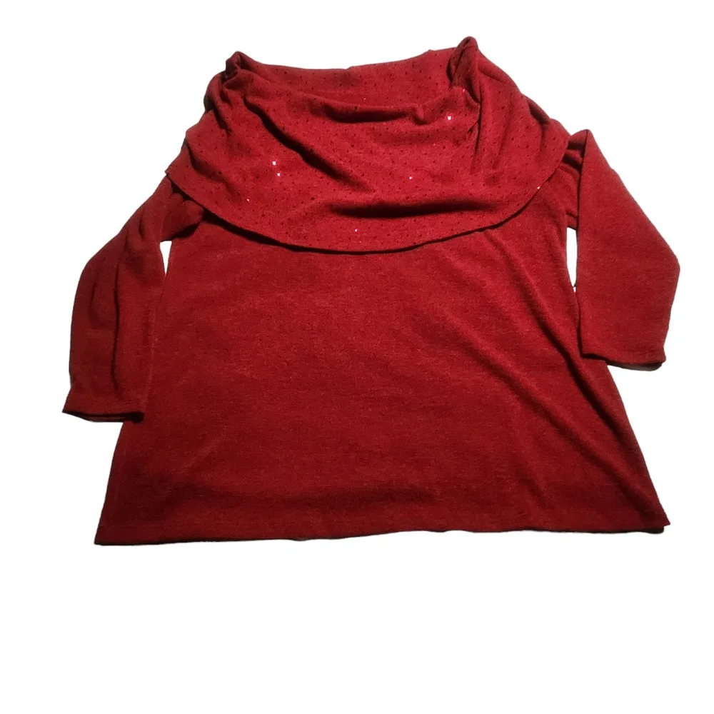 Jaclyn Smith Women's Red Sequin Off the Shoulder Long-Sleeve Sweater Size 2X E24 - Picture 1 of 5